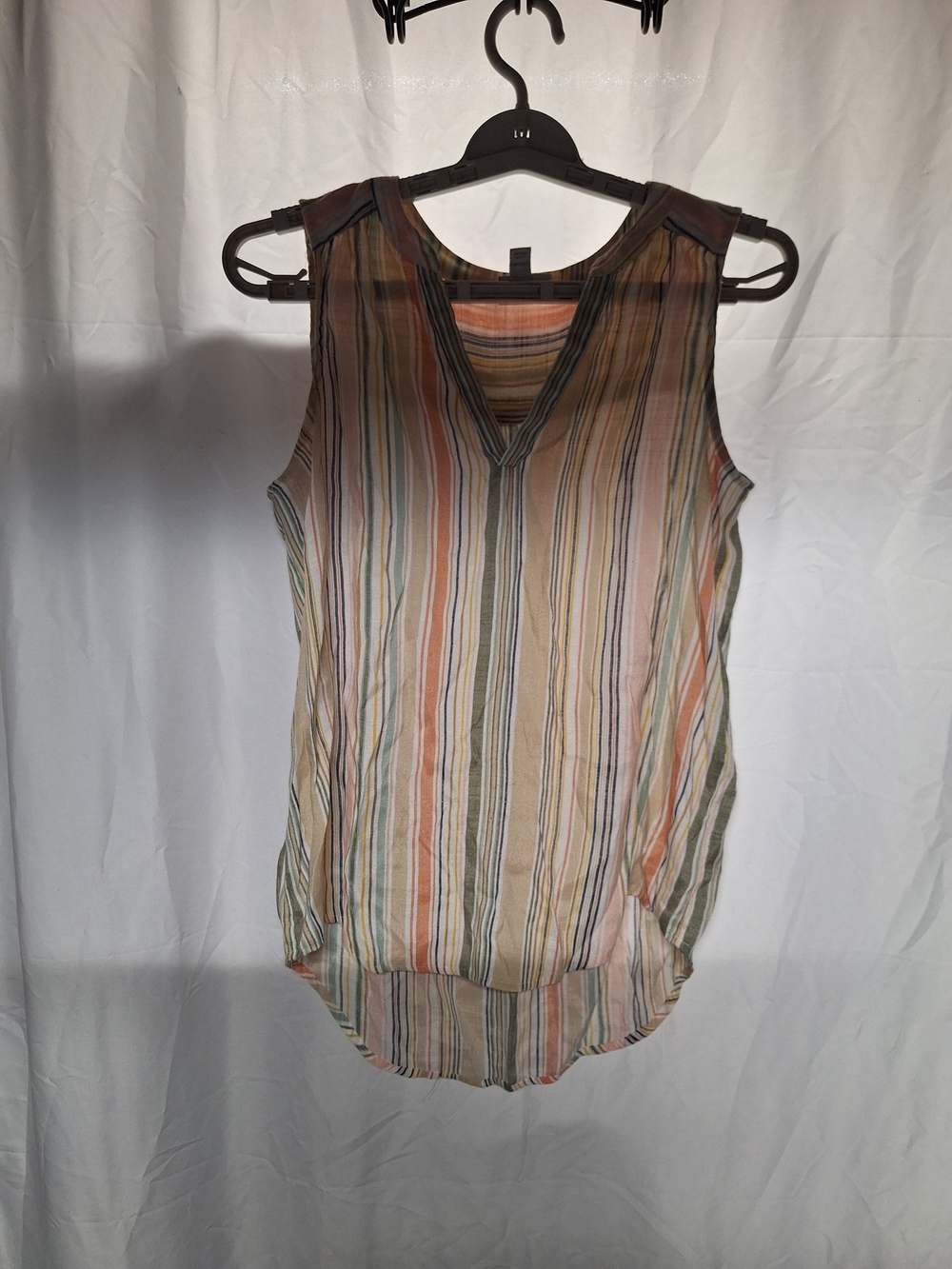 St. John's Bay Sleeveless Striped V-Neck Top in Peach, Green & Cream